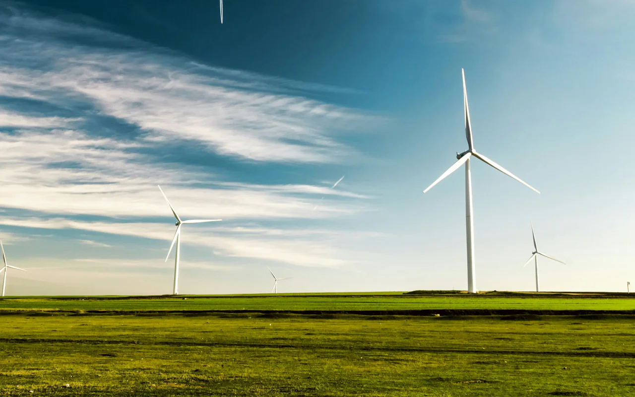 Wind turbines on grassland